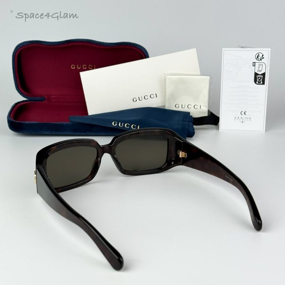 Gucci Women Sunglasses Dark Havana Brown Rectangle GG1403S 002 BRAND NEW main image 4